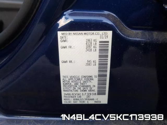 1N4BL4CV5KC173938 фото 2