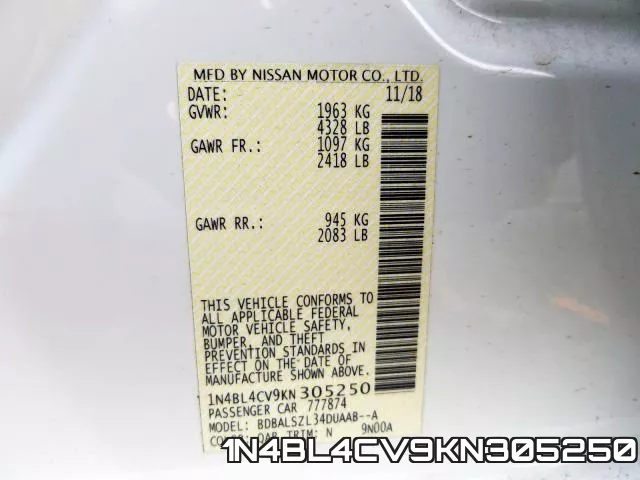 1N4BL4CV9KN305250 фото 2