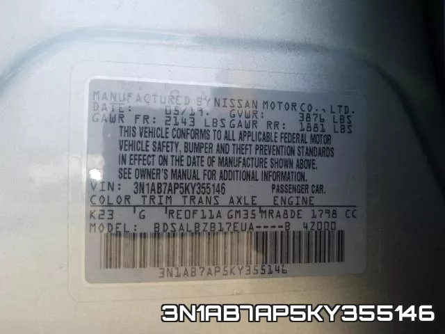 3N1AB7AP5KY355146 фото 2