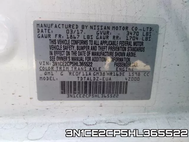3N1CE2CP5HL365522 фото 2