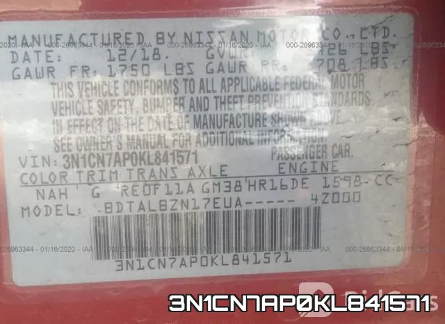 3N1CN7AP0KL841571 фото 10
