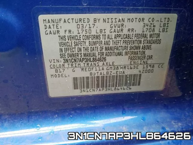 3N1CN7AP3HL864626 фото 2