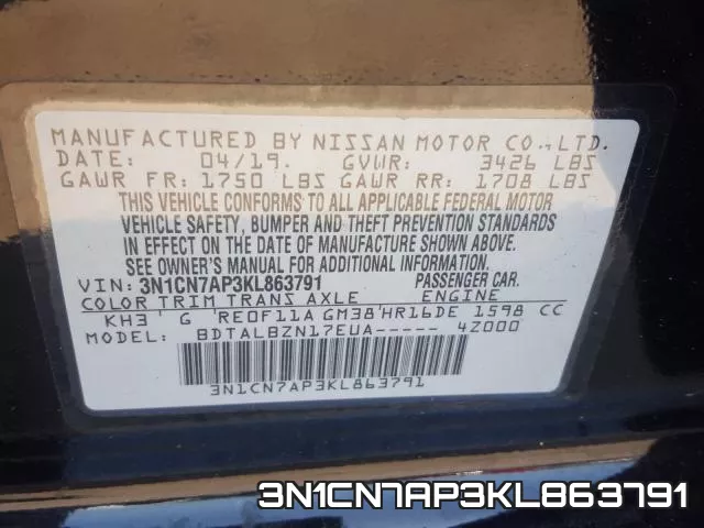 3N1CN7AP3KL863791 фото 2