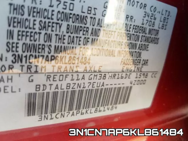 3N1CN7AP6KL861484 фото 2