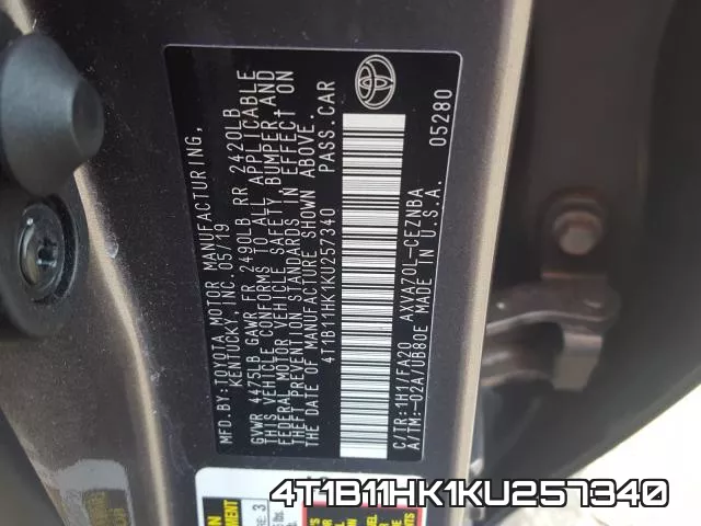 4T1B11HK1KU257340 фото 2