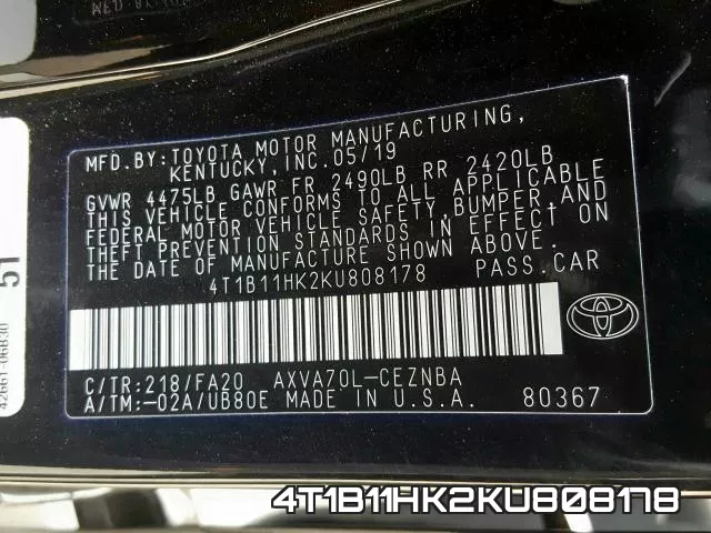 4T1B11HK2KU808178 фото 2