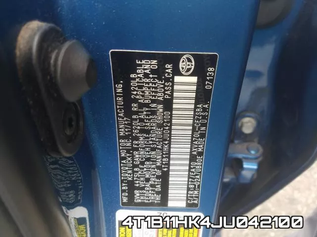 4T1B11HK4JU042100 фото 2