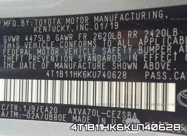 4T1B11HK6KU740628 фото 10