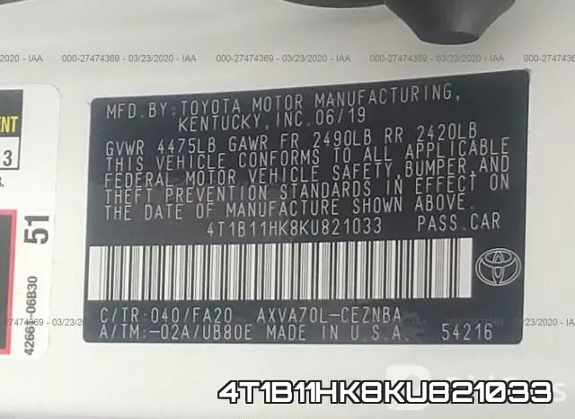 4T1B11HK8KU821033 фото 10