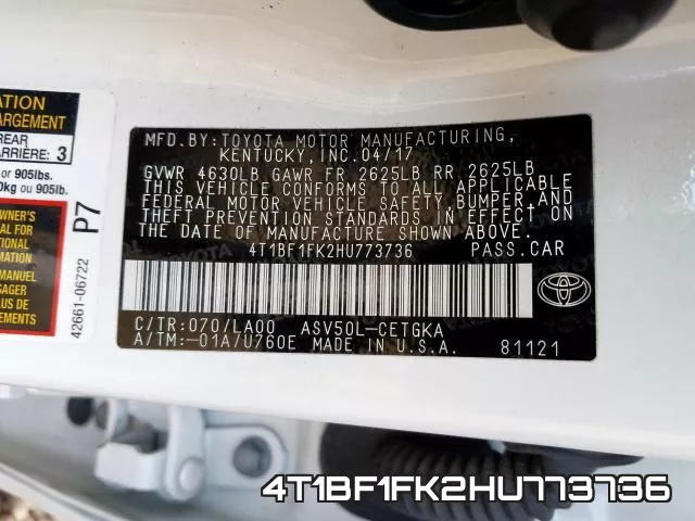 4T1BF1FK2HU773736 фото 2