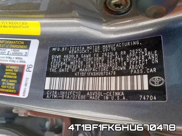 4T1BF1FK6HU670478 фото 2