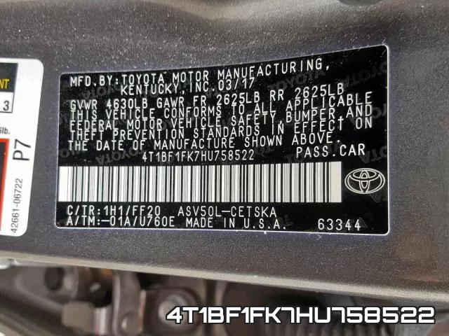 4T1BF1FK7HU758522 фото 2