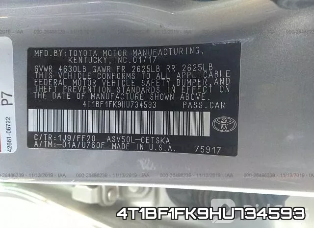 4T1BF1FK9HU734593 фото 10