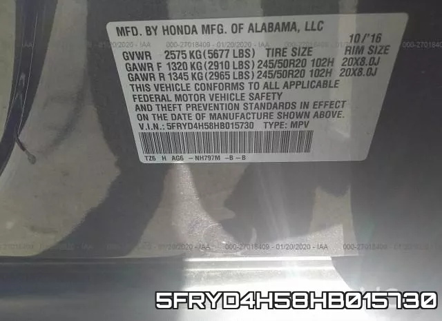 5FRYD4H58HB015730 фото 9