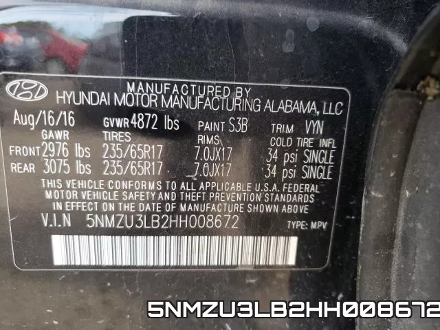 5NMZU3LB2HH008672 фото 2