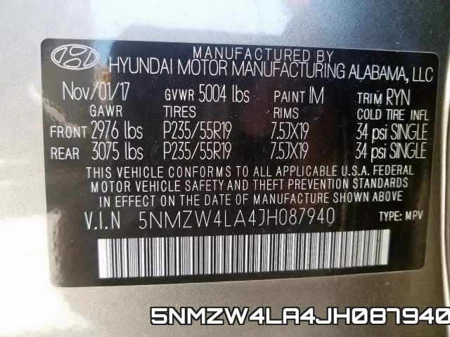 5NMZW4LA4JH087940 фото 2