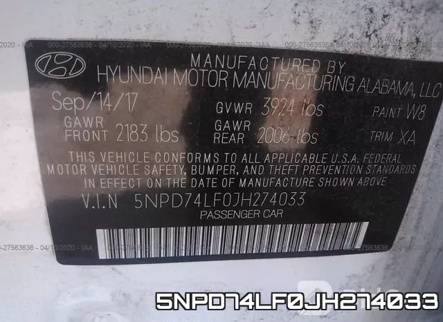 5NPD74LF0JH274033 фото 10