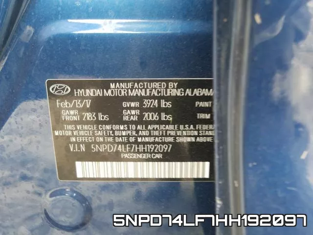 5NPD74LF7HH192097 фото 2