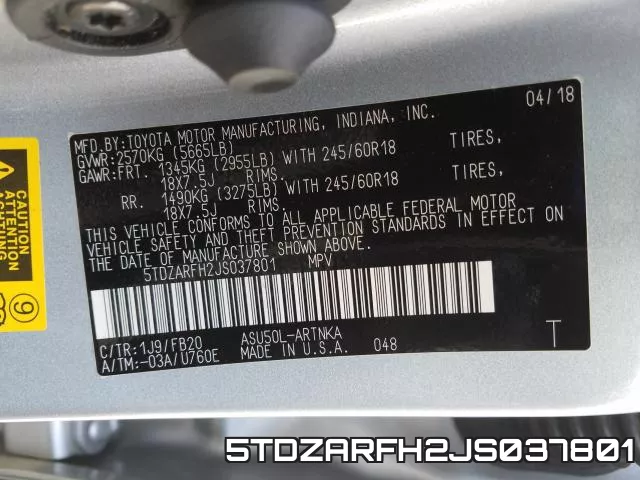 5TDZARFH2JS037801 фото 2