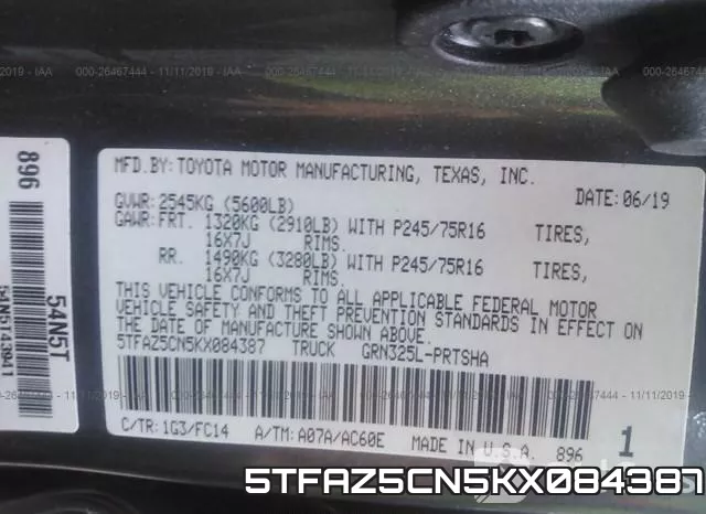 5TFAZ5CN5KX084387 фото 10