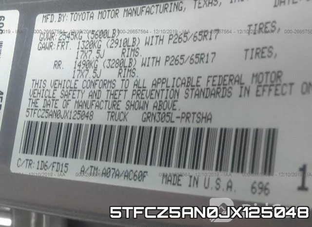 5TFCZ5AN0JX125048 фото 10