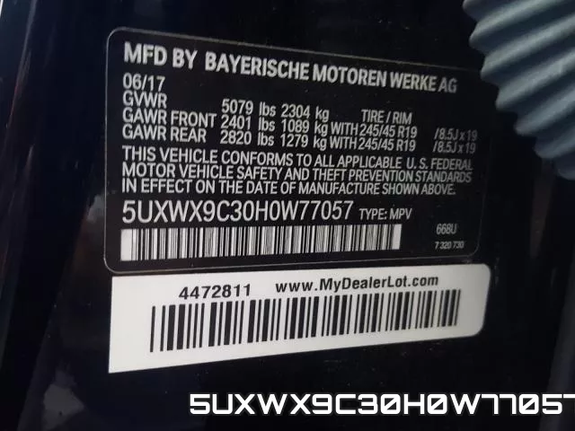 5UXWX9C30H0W77057 фото 2