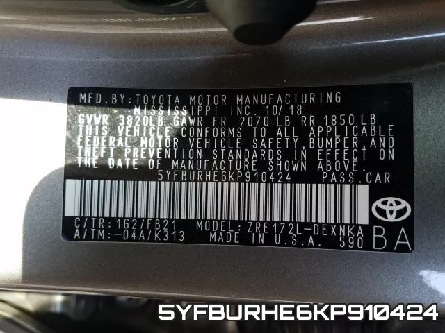 5YFBURHE6KP910424 фото 2