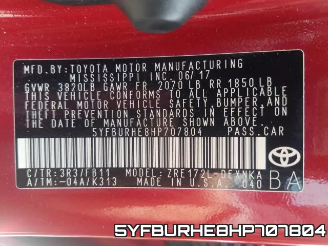 5YFBURHE8HP707804 фото 2