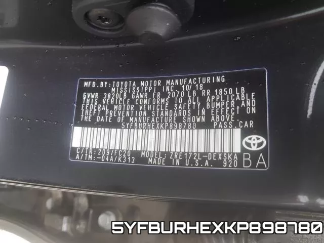 5YFBURHEXKP898780 фото 2