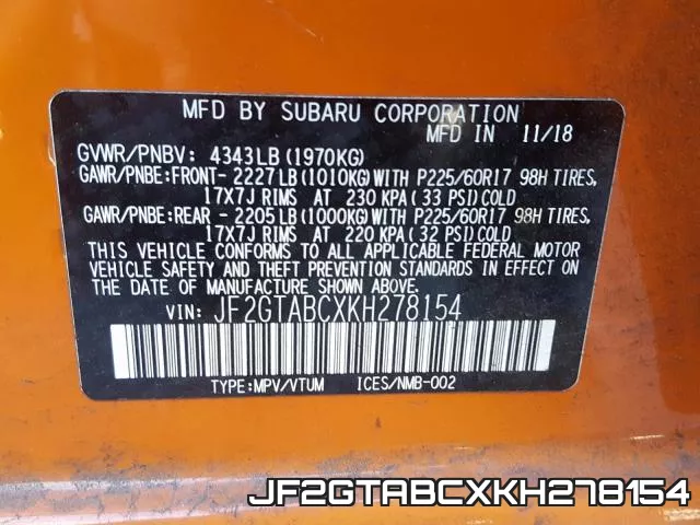 JF2GTABCXKH278154 фото 2