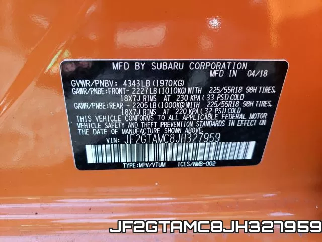 JF2GTAMC8JH327959 фото 2