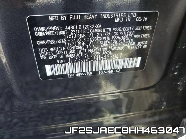JF2SJAEC8HH463047 фото 2