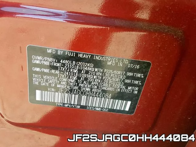 JF2SJAGC0HH444084 фото 2