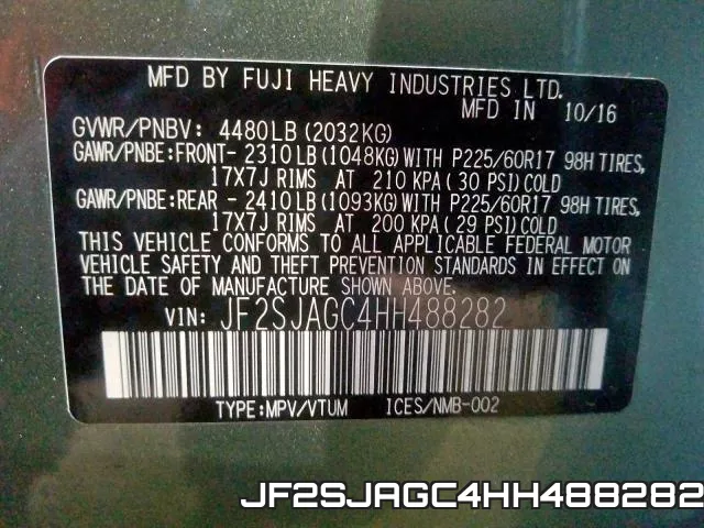 JF2SJAGC4HH488282 фото 2