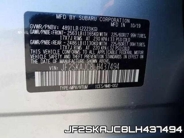 JF2SKAJC8LH437494 фото 2