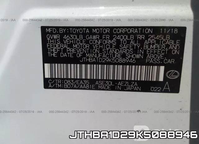 JTHBA1D29K5088946 фото 10