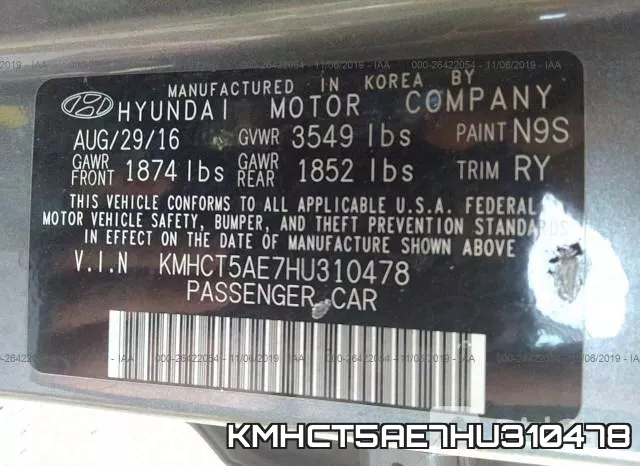 KMHCT5AE7HU310478 фото 10