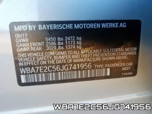 WBA7E2C56JG741956 фото 2