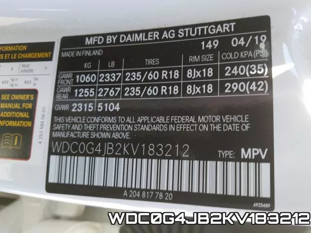 WDC0G4JB2KV183212 фото 2