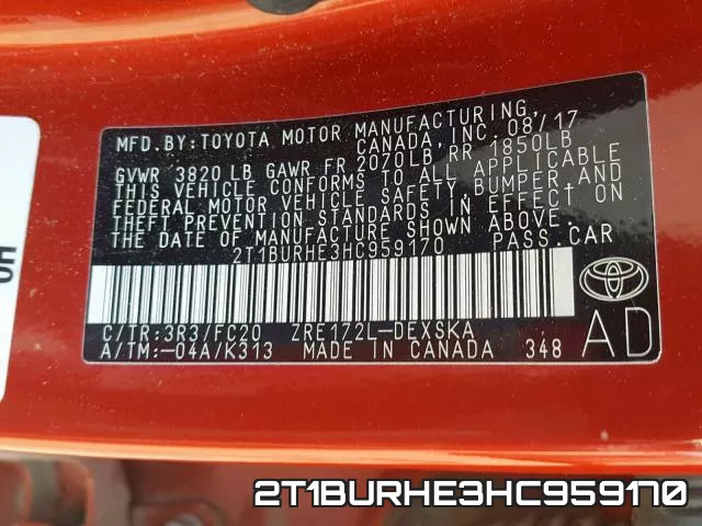 2T1BURHE3HC959170 фото 2