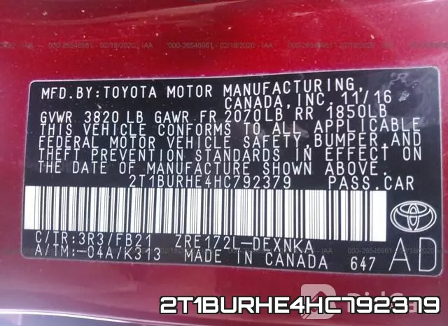 2T1BURHE4HC792379 фото 10