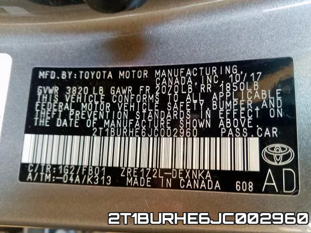 2T1BURHE6JC002960 фото 2
