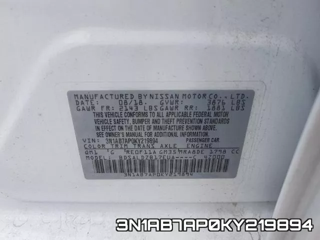 3N1AB7AP0KY219894 фото 2