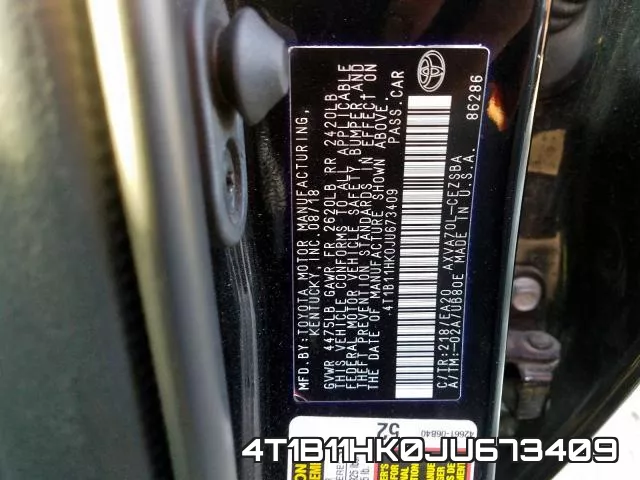 4T1B11HK0JU673409 фото 2