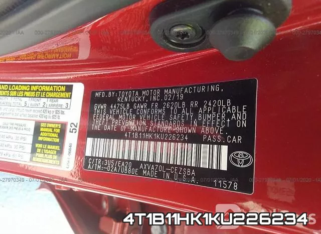 4T1B11HK1KU226234 фото 10