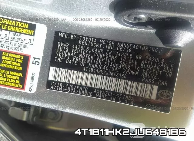 4T1B11HK2JU648186 фото 10