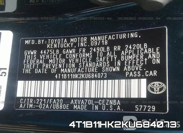 4T1B11HK2KU684073 фото 10