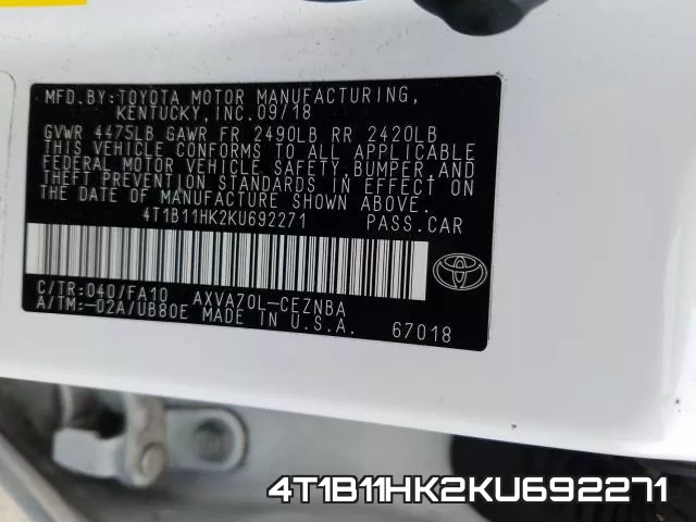 4T1B11HK2KU692271 фото 2