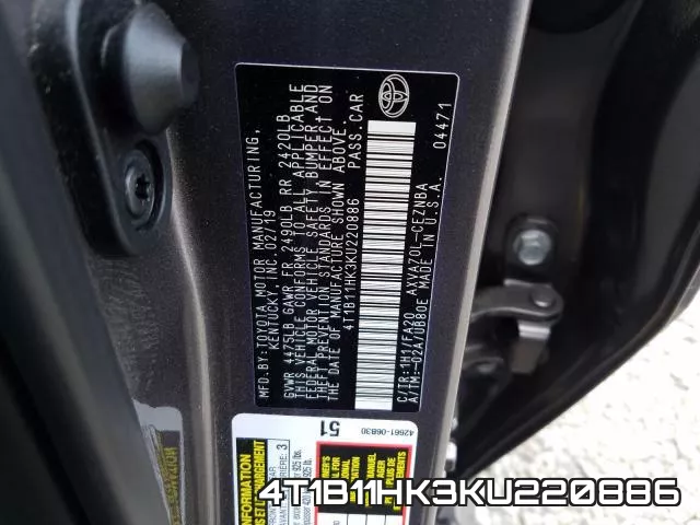 4T1B11HK3KU220886 фото 2