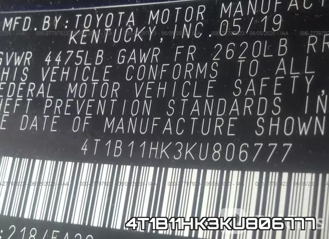 4T1B11HK3KU806777 фото 10